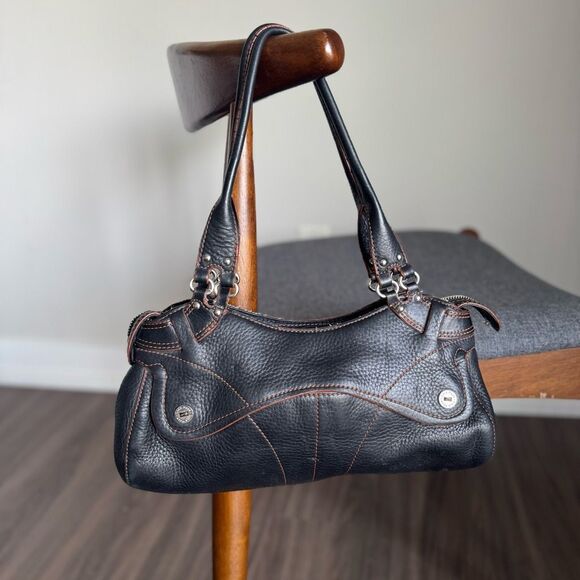 VTG Y2K Cole Haan Black Leather Shoulder Bag With Silver Hardware - Picture 1 of 10